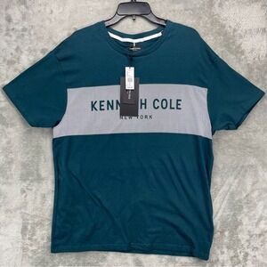 NWD Kenneth Cole Men's T-Shirt 2XL‎ Teal Cotton Blend Short Sleeve KTXJ85TEAA3